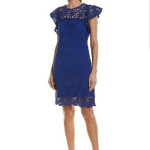 Velvet by Graham & Spencer Blue Lace Fitted Dress Size L